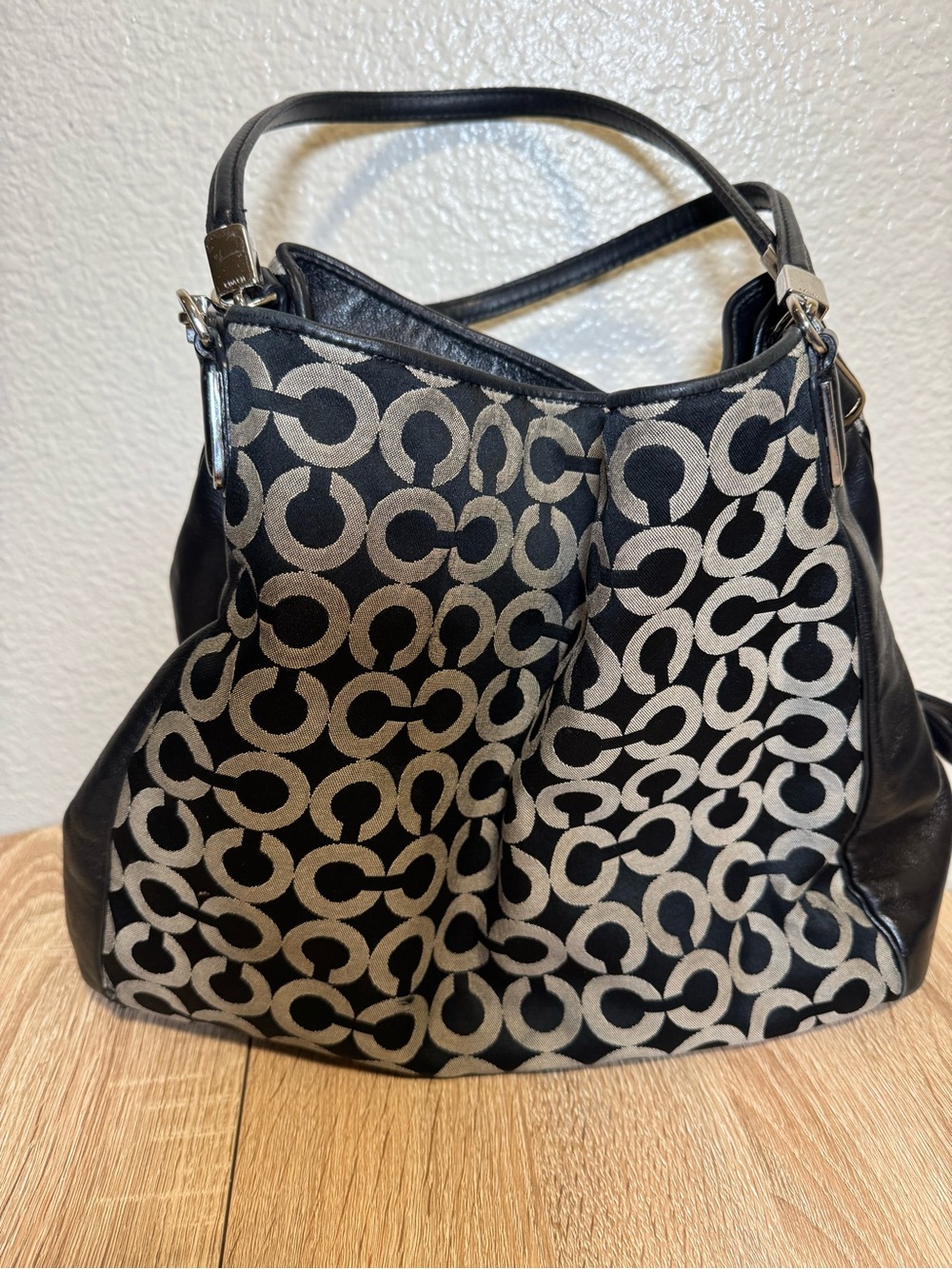 Coach Black and Cream Signature C Shoulder Bag